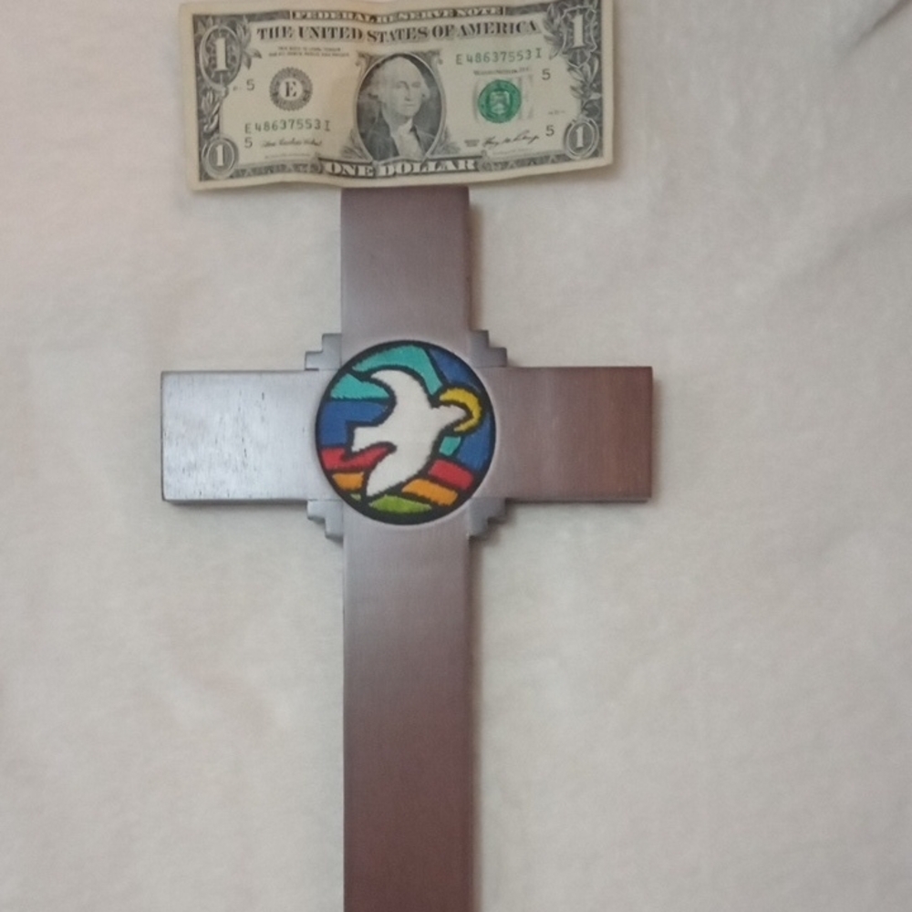 Wooden Cross with Stained Glass Inspired Dove Design - Picture 3 of 3